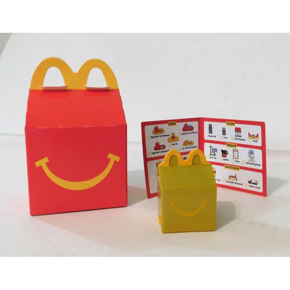 McDonalds Mini Gold Happy Meal Box Shrunken Toy Stickers Checklist